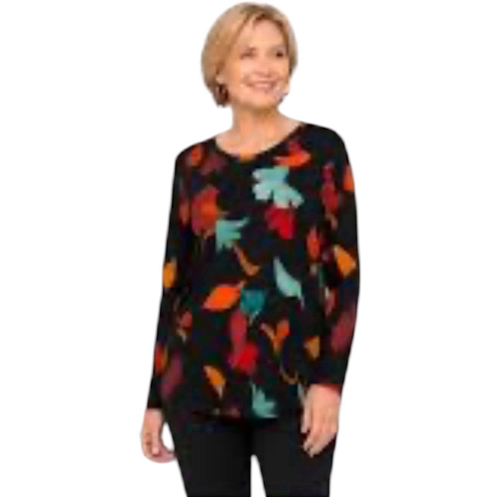 Chico's Floral Knit Top Size 3 XL Navy Pink Orange 3/4 Sleeve Scoop Neck Shirt - Picture 2 of 10
